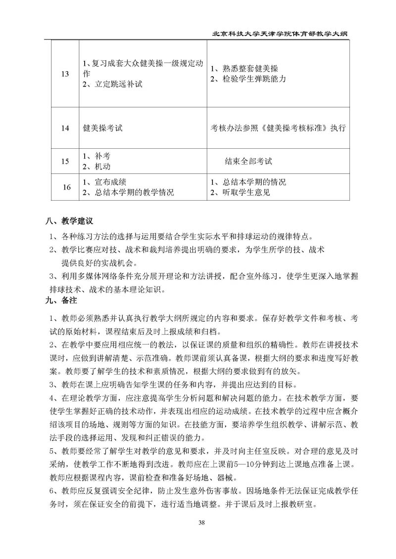 北京科技大学天津学院体育部教学大纲