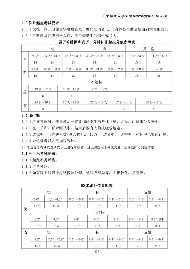 北京科技大学天津学院体育部教学大纲